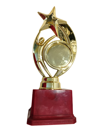 Man Star Trophies. Fully Golden Shiny Trophy. Fiber Material Golden Colour With Maroon Base. Giftcentre- mcb-553