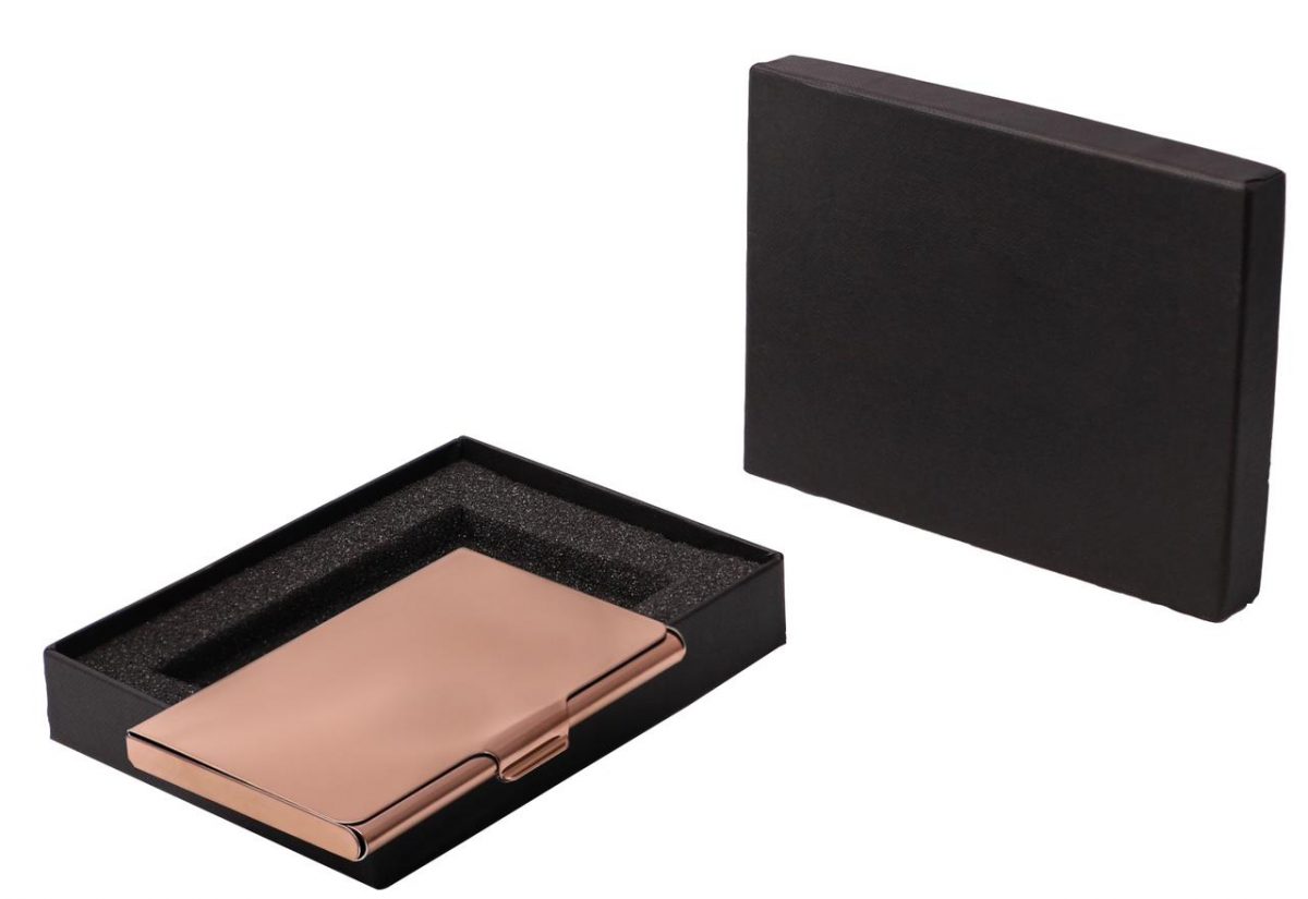 Premium Quality Metal Card holder in Rose Gold color with Premium Box.