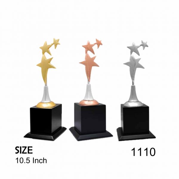 Metal 3 star trophy in 3 different color.