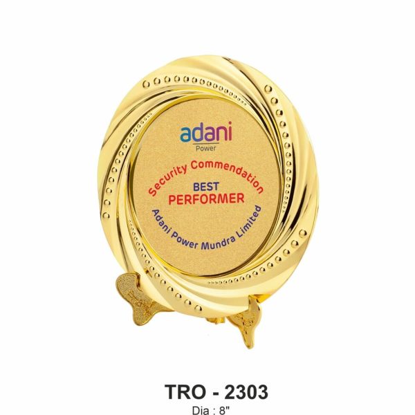 Metal Golden Round Disc Memento Size 8 Inch GC TRO 2303 Gold Adani